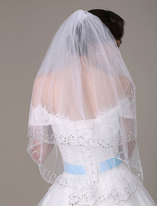 Voile voile chapelle 2 couches en tulle dentelle plongeant