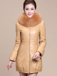 Manteau en fausse fourrure pendentif amovible col roulé