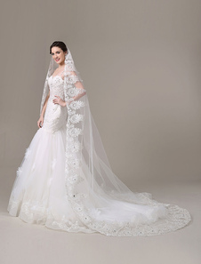 Voile voile cathédrale 1 couche en tulle dentelle forme de cascade