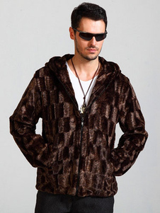 Manteau masculin en fausse fourrure marron
