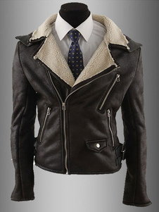 Veste homme en fausse fourrure bicolore avec zip col à revers