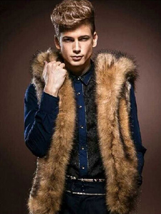 Manteau masculin en fausse fourrure marron multicolore