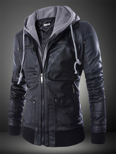 Veste homme noir bicolore avec cordon à capuche