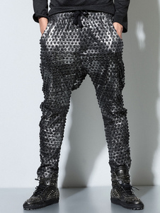 Pantalons de sarouel noirs minces cuir perforés plissés