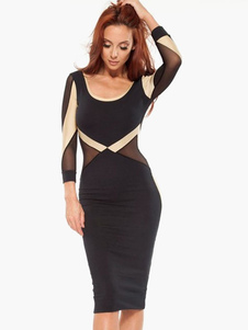 robe bodycon noir en patchwork croisé