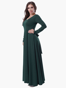 Robe longue vert chevron avec lacets