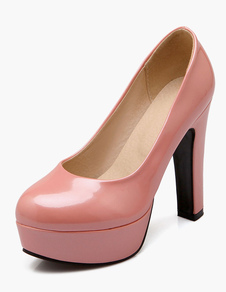 Escarpins à plateforme à talons épais rose mocassin en tissu