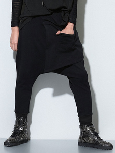 Pantalons de sarouel noirs en coton avec oeillets métalliques