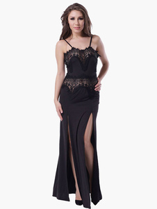 Robe de club noir à dos décolleté avec dentelle