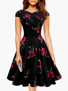 Robe fleurie skater croisé avant col V