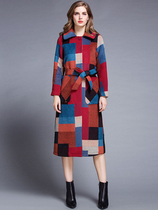 Manteau multicolore imprimé géométrique avec bouton irrégulier col large