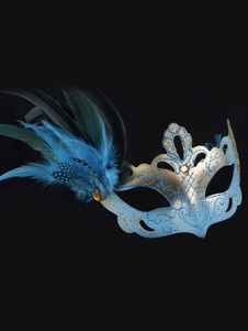 Masque de moitié bleu plume synthétique princesse pour Mardi Gras