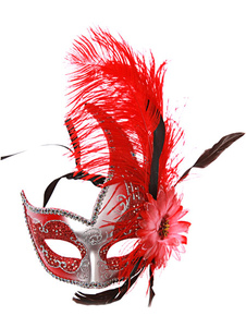 Plume synthétique rouge demi-masque de femmes pour Mardi Gras