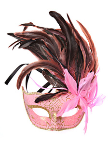 Masque de plume synthétique princesse rose pour Mardi Gras