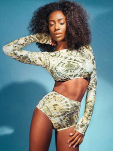 Maillot de bain imprimé multicolore Lycra Spandex recadrée maillot de bain deux pièce