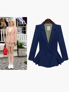 Blazer féminin mode en coton à volants col V irrégulier