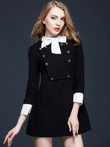 Mini robe noir papillion avec passepoil revers embelli