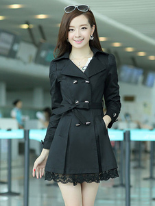 Manteau jaune imperméable mode en coton col à revers avec ceinture