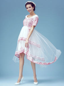 Robe skater en lin de coton blanc brodé