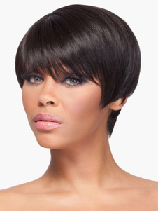 Perruque de cheveux humains femme noir brunâtre boyish dégradé mode