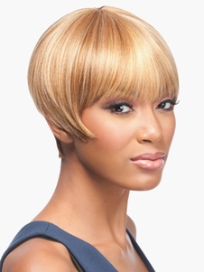 Perruque de cheveux humains femme blond boyish dégradé mode