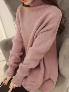 Adorable pull féminin rose fendu