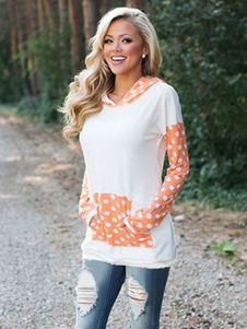 Sweater activewear en brocart blanc à pois avec poches à capuche