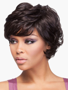 Perruque de cheveux humains femme noire frisée ébouriffée mode