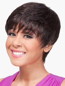 Perruque de cheveux humains femme noire boyish dégradé mode