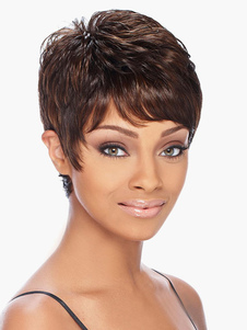 Perruque de cheveux humains femme marron foncée boyish dégradé mode