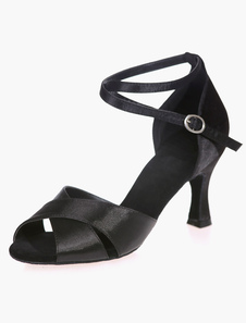 Chaussures de latine en satin à talons évasés ruban aux chevilles