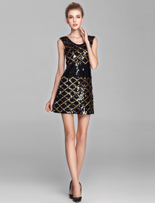 Robe prête à porter fourreau avec paillettes noir col rond paillettes