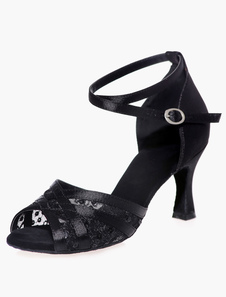 Chaussures de latine Paillette à talons évasés ruban aux chevilles