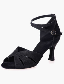 Chaussures de latine Paillette à talons évasés ruban aux chevilles