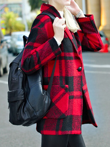 Manteau rouge en coton écossais avec poches col à revers