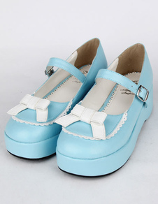 Chaussures lolita bleu clair exquises plate-forme