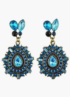 Vintage métal et Rhinestone Dangle boucle d'oreille en rouge et bleu