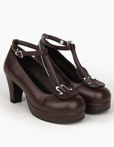 Chaussures de lolita marron à talons prismes