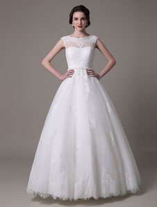 Robe de mariée Ivoire Illusion découpe dentelle plissée Tulle robe de mariée