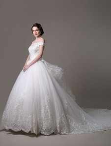 Mariage Ivoire robe dentelle Off-The-Shoulder Tulle robe de bal