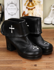 Bottes de lolita sublimes noires à talons épais