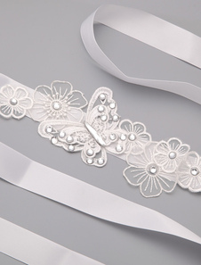 Ceinture de robe de mariée étroite blanche à lacet