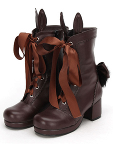 Chaussures Lolita Bottes marrones à talons épais