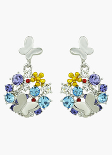 Boucle d'oreille Dangle strass papillon coloré