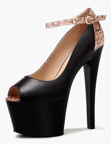 Chaussures à bout ouvert à talons aigus cuir perforé