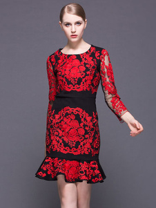 Robe rouge dentelle Sexy pour femmes