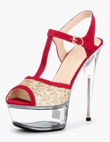 Sandales de mariée en tissu de paillettes cuir perforé à talons aigus