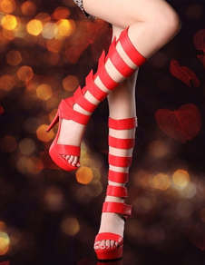 Sandales attrayantes gladiateur cuir perforé à talons aigus