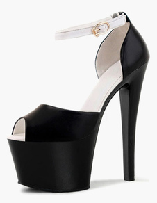 Sandales sexy peep-toe cuir perforées avec boucle