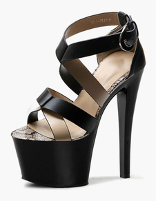 Sangle noir cheville tordue sandales à plateforme pour les femmes